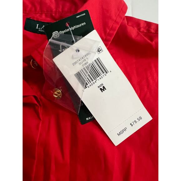 Lauren Ralph Lauren Deep Red Cotton Tie Front Shirt 200747474002 Size M NWT - Picture 3 of 16